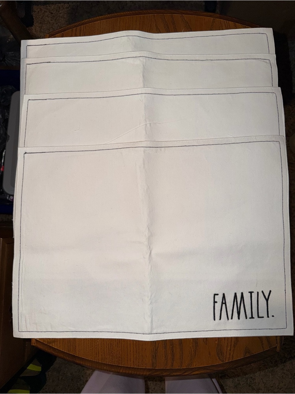 Rae Dunn White Placemats with Black 'FAMILY.' Text - Set of 4